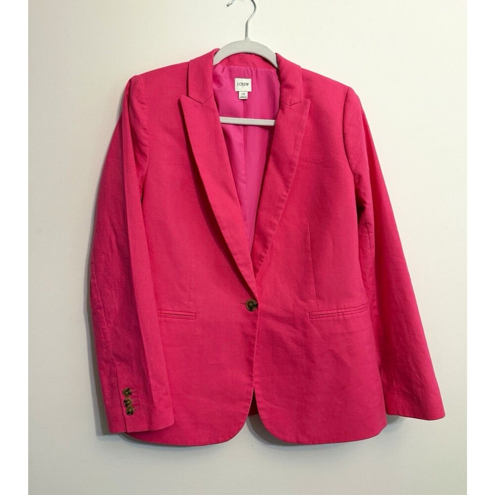 J.CREW Linen Blend One Button Blazer Suit Jacket AL222 Hot Pink Factory Size 10